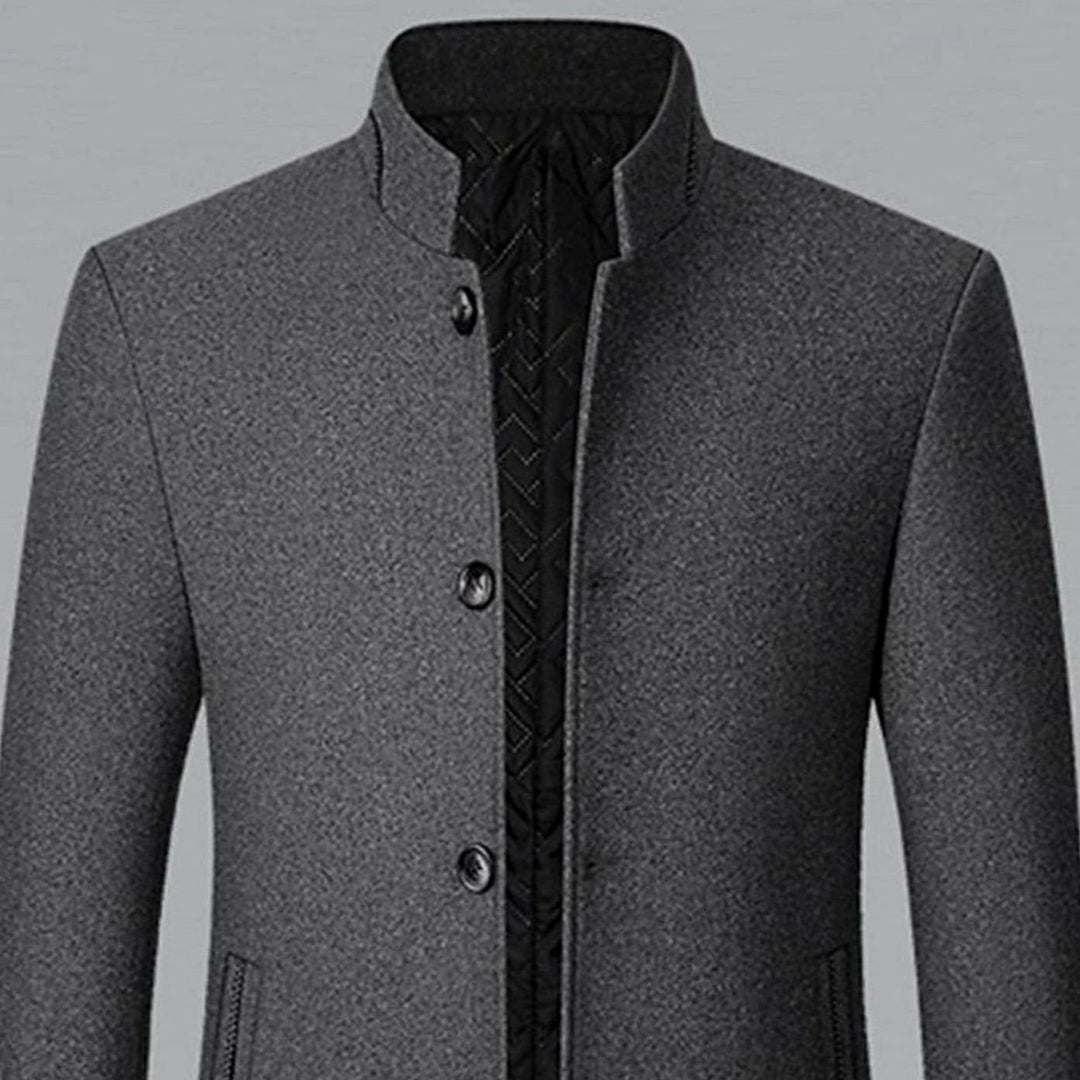 Men's Wool Stand-Collar Single-Breasted Tailored Overcoat