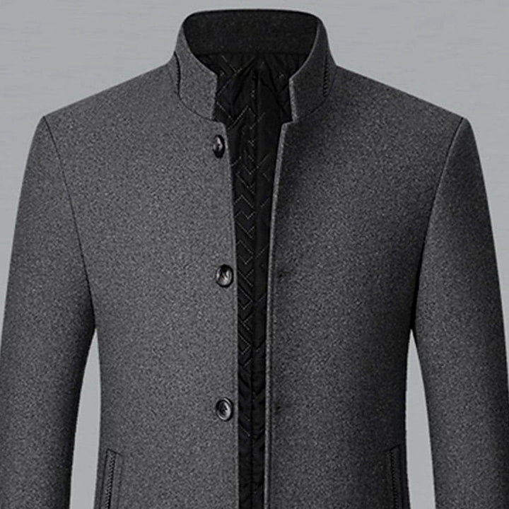 Men's Wool Stand-Collar Single-Breasted Tailored Overcoat