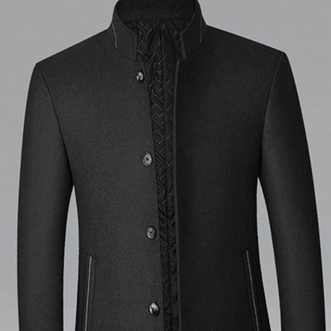 Men's Wool Stand-Collar Single-Breasted Tailored Overcoat