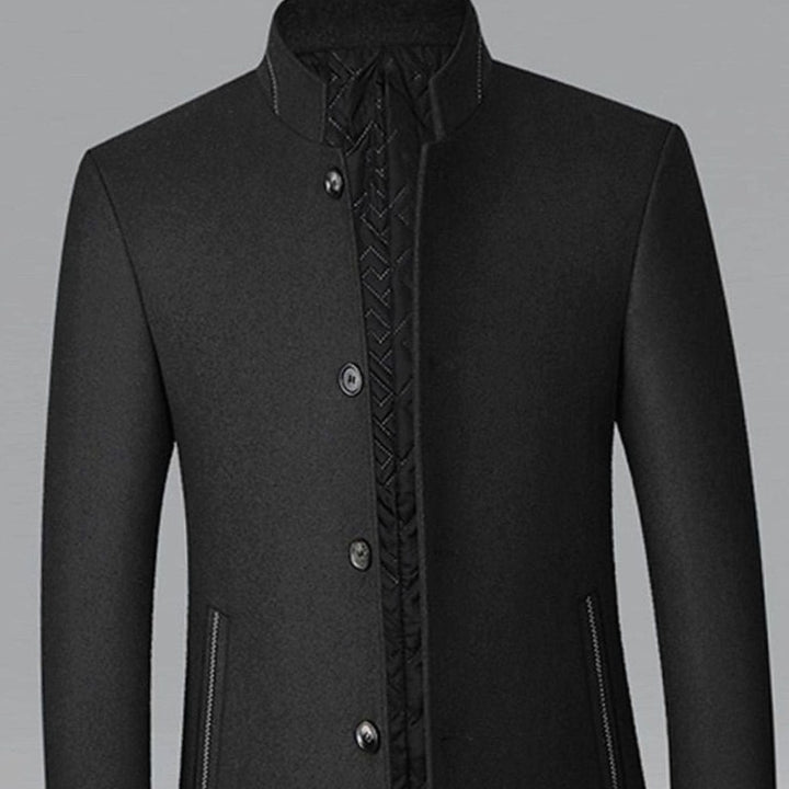 Men's Wool Stand-Collar Single-Breasted Tailored Overcoat
