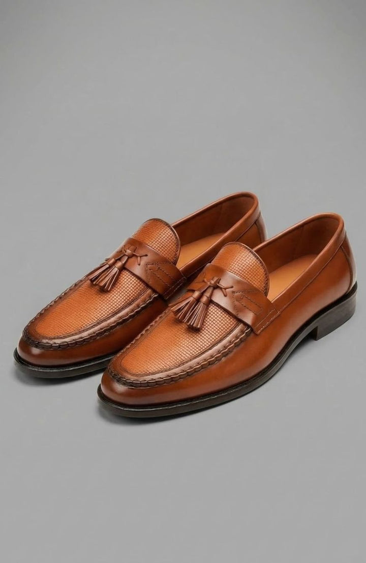 Men's Woven Tassel Slip-On Leather Loafers, Black - Brown