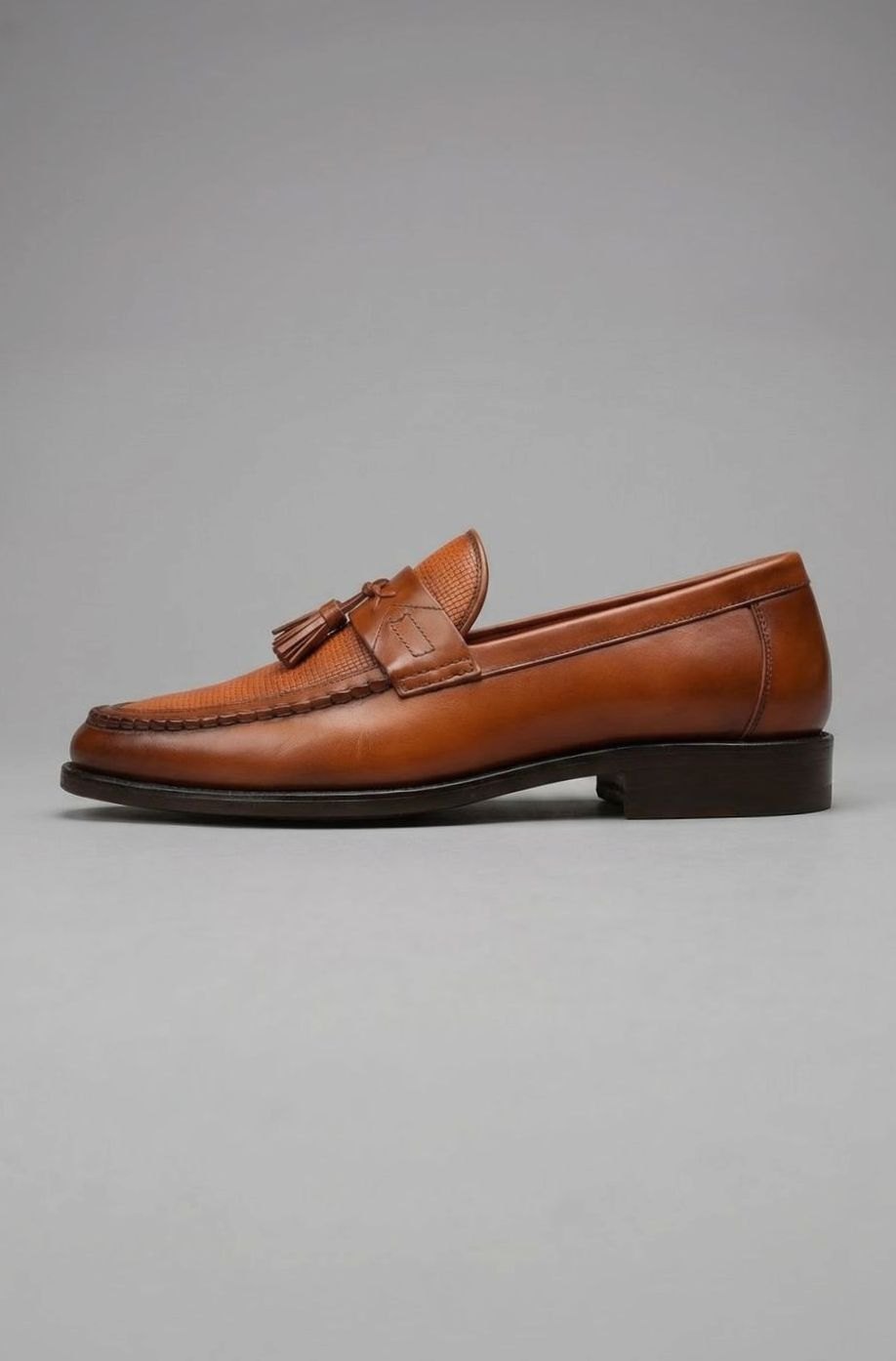 Men's Woven Tassel Slip-On Leather Loafers, Black