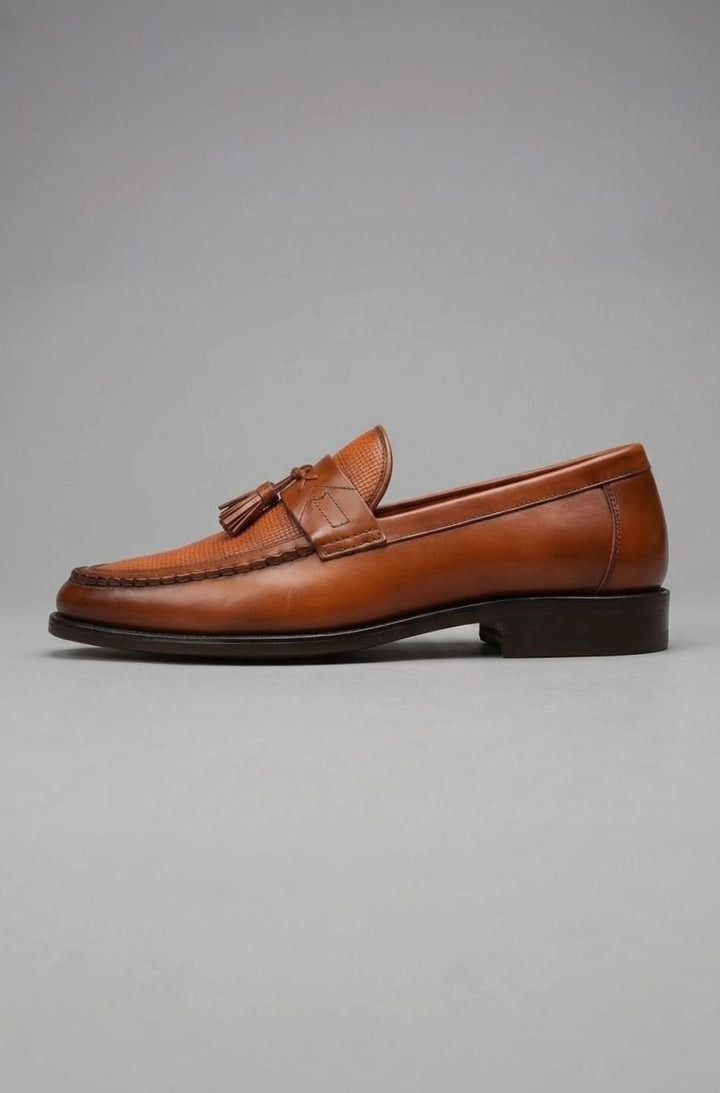 Men's Woven Tassel Slip-On Leather Loafers, Black