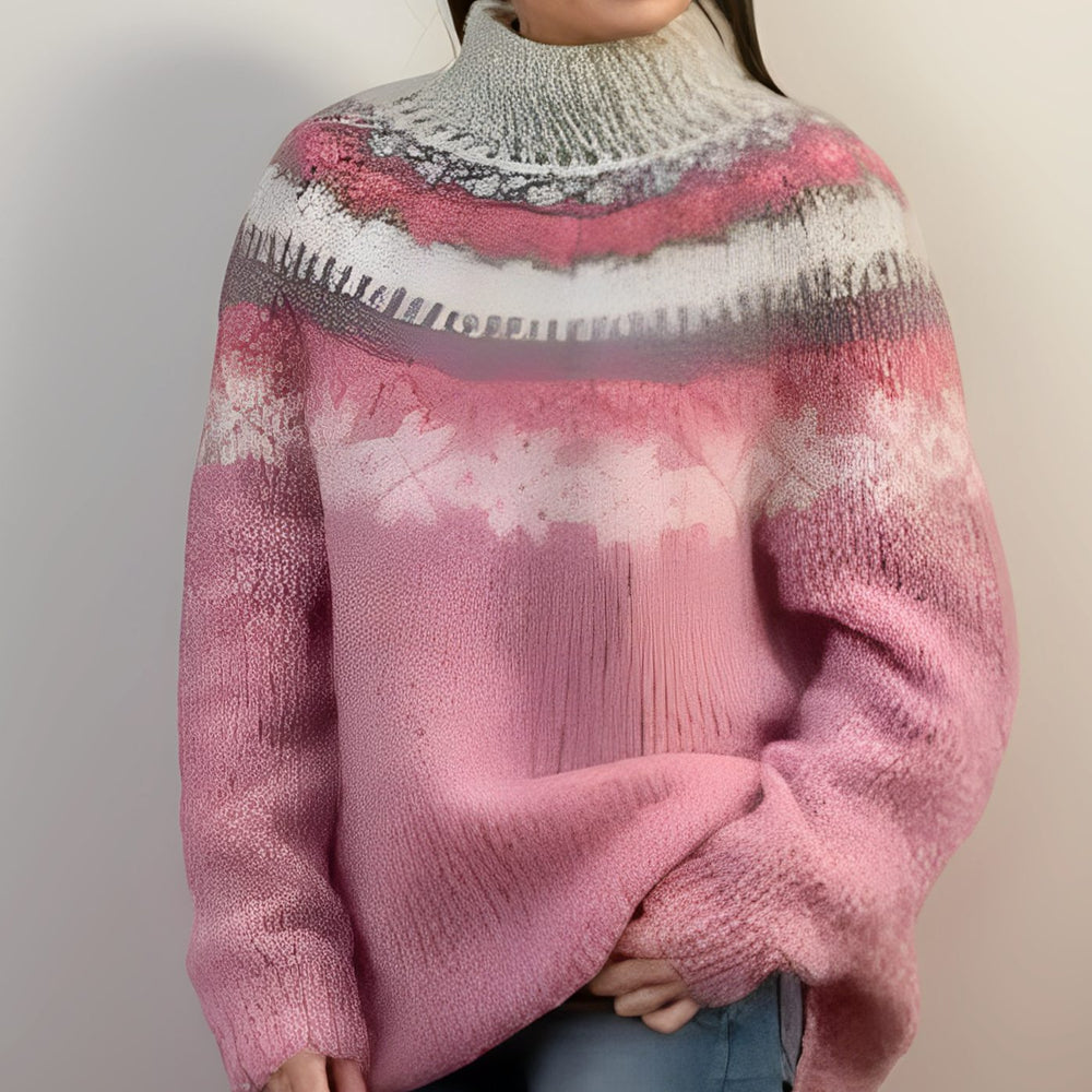 Unisex Fair Isle Knitted Jumper Icelandic Yoke Pullover - Red