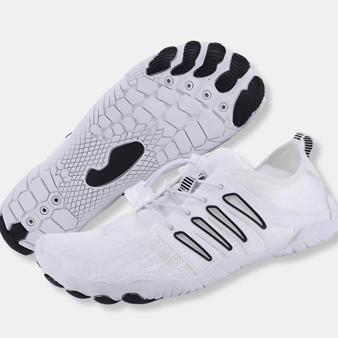 Unisex Lightweight Quick-Dry Barefoot Aqua Water Shoes - White/Black