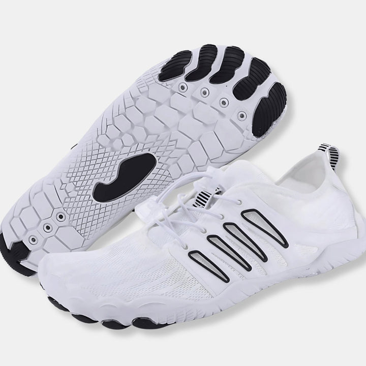 Unisex Lightweight Quick-Dry Barefoot Aqua Water Shoes - White/Black