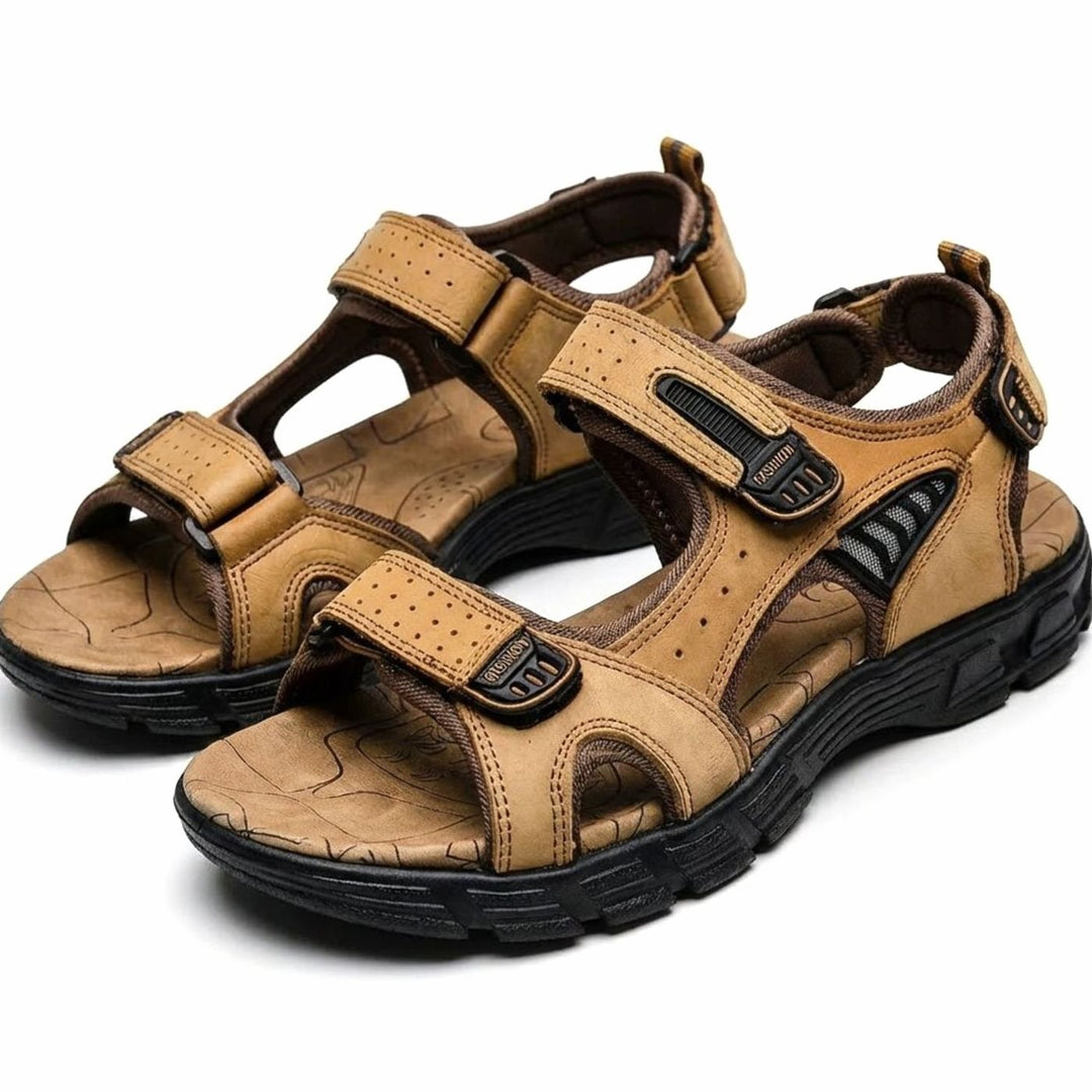 Unisex Outdoor Trekking Sandals Velcro Adjustable Grip Sole - Light Brown