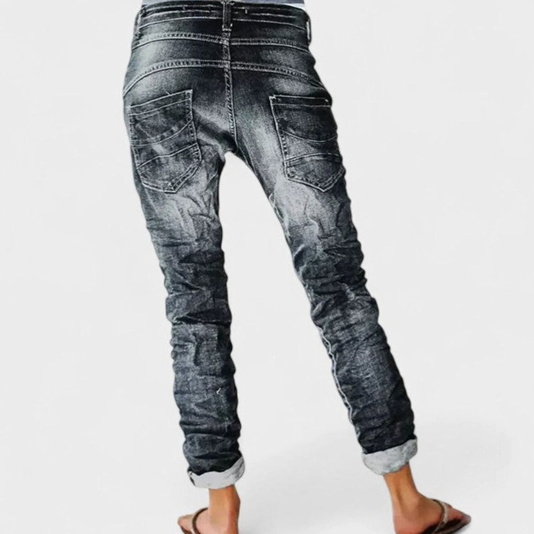 Women's Acid-Wash Slim-Fit Cropped Stretch Jeans - Black