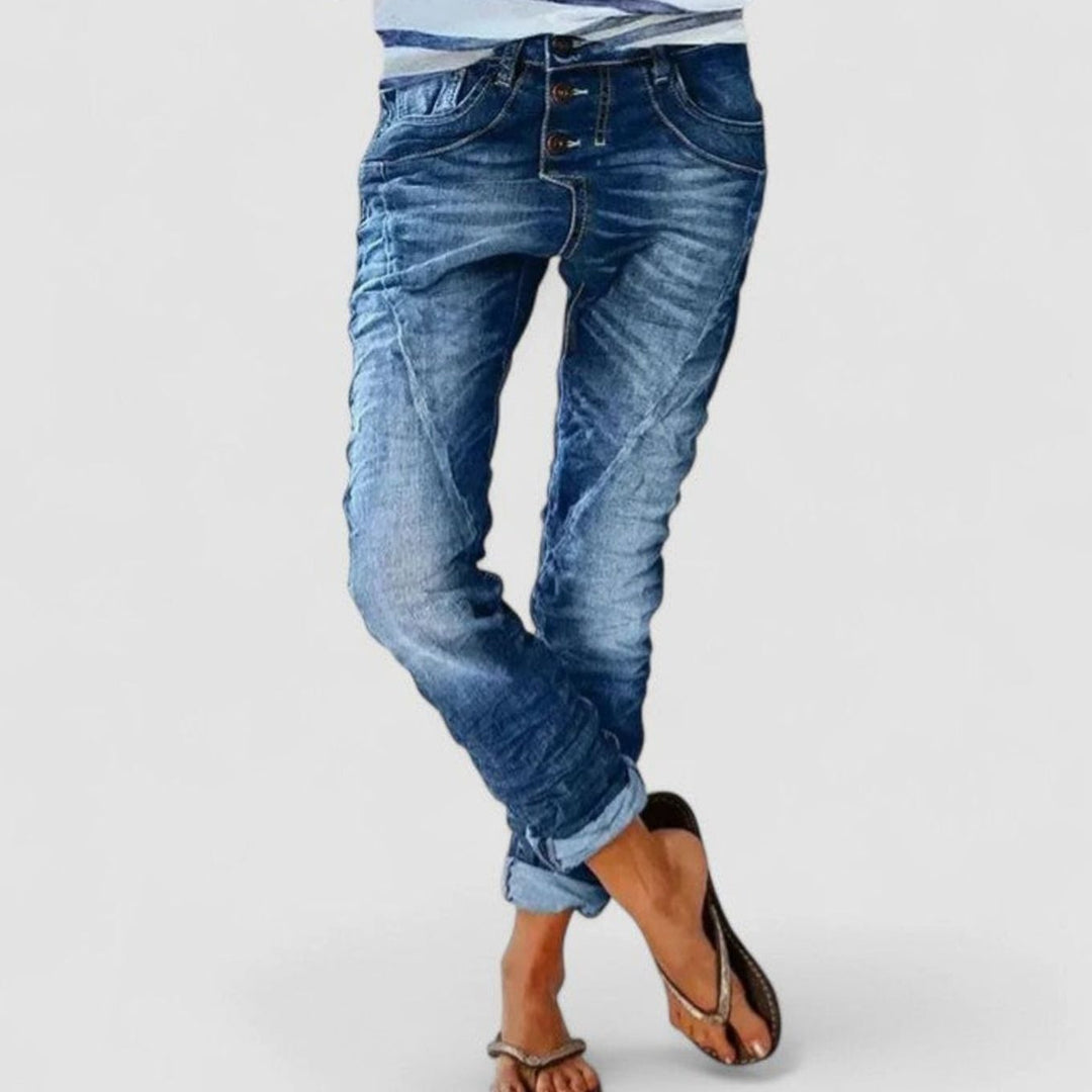 Women's Acid-Wash Slim-Fit Cropped Stretch Jeans - Medium Blue