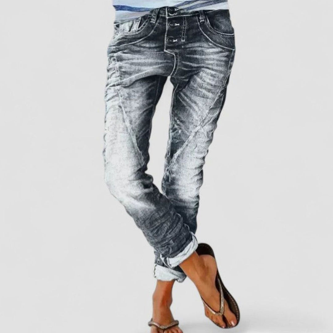 Women's Acid-Wash Slim-Fit Cropped Stretch Jeans - Grey