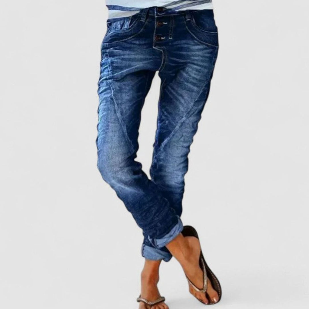 Women's Acid-Wash Slim-Fit Cropped Stretch Jeans - Dark Blue