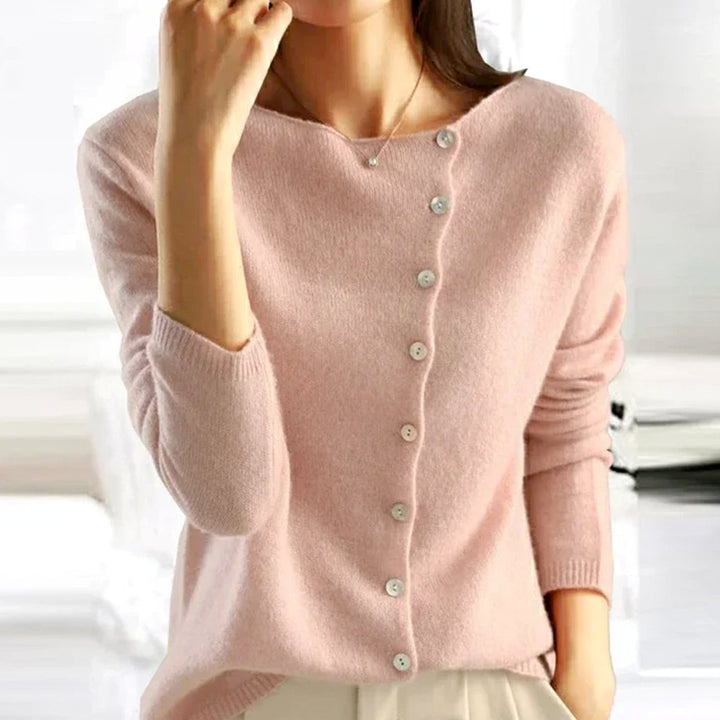 Women's Asymmetric Button-Front Knitted Jumper - Pink