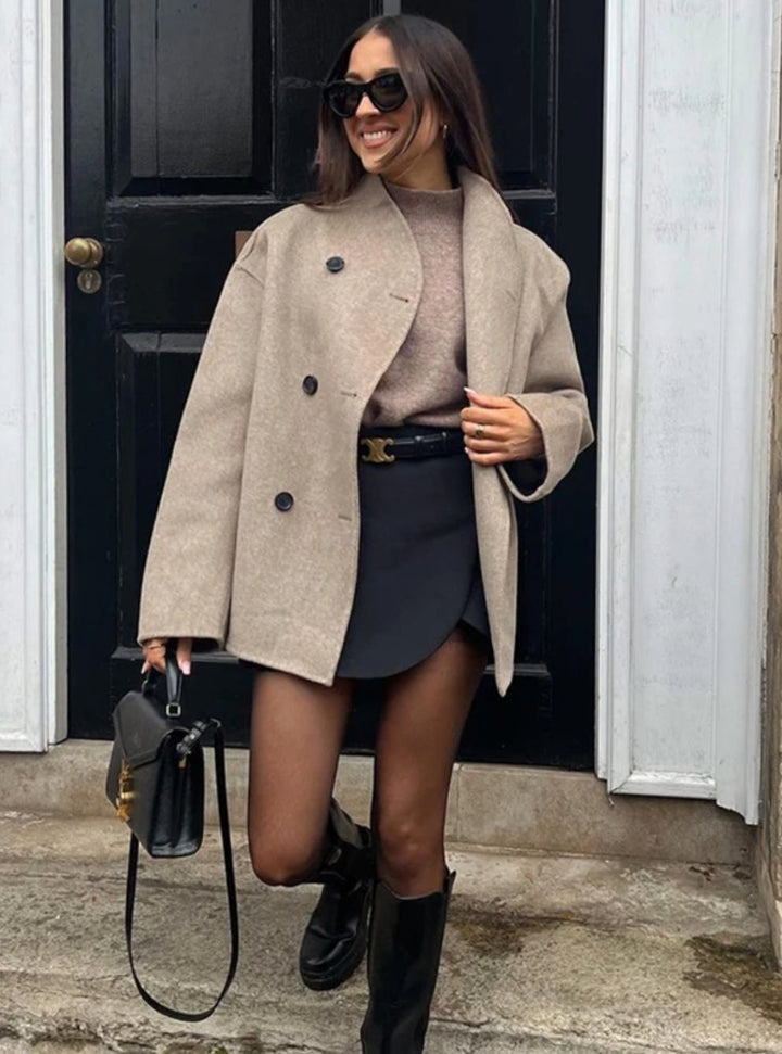 Women's Asymmetric Wide-Lapel Double-Breasted Trench Coat