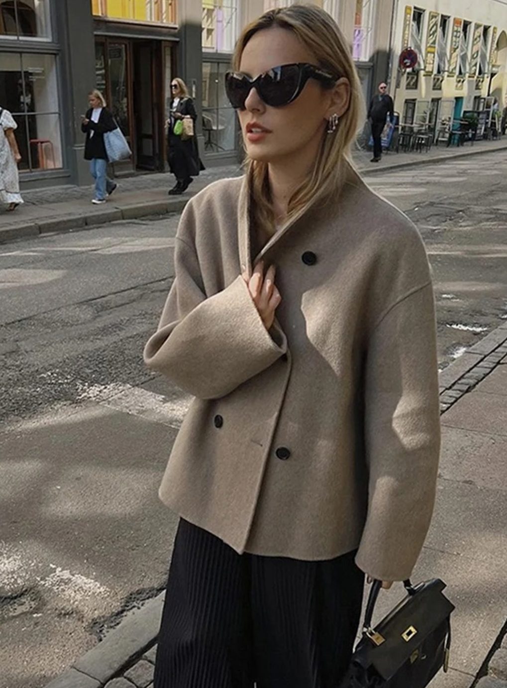 Women's Asymmetric Wide-Lapel Double-Breasted Trench Coat