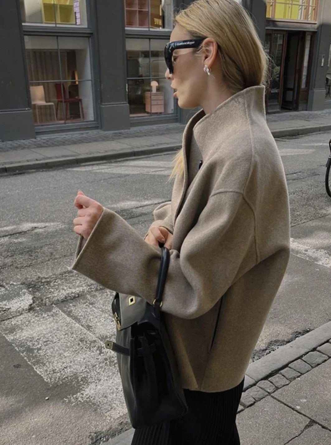 Women's Asymmetric Wide-Lapel Double-Breasted Trench Coat