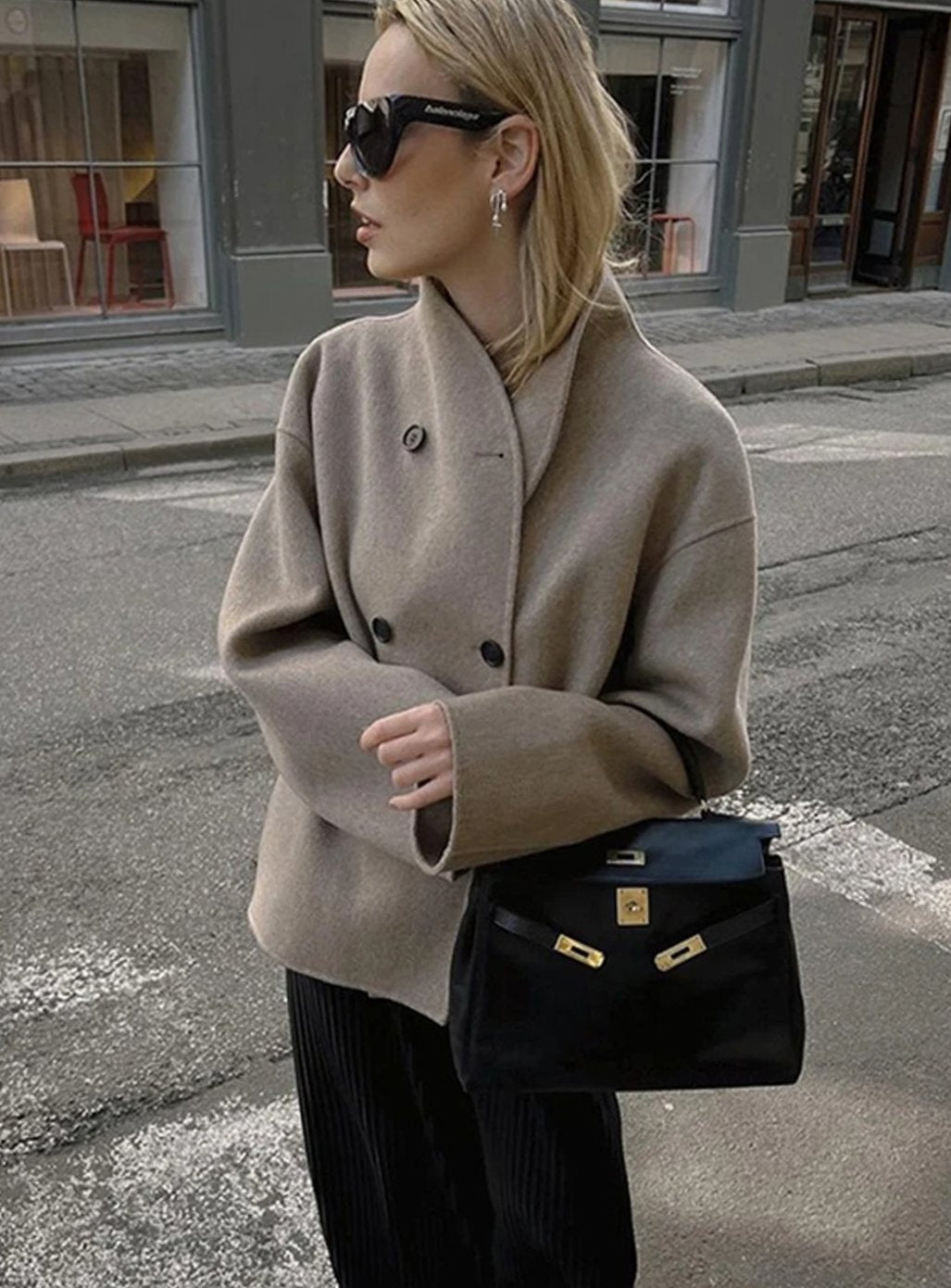 Women's Asymmetric Wide-Lapel Double-Breasted Trench Coat