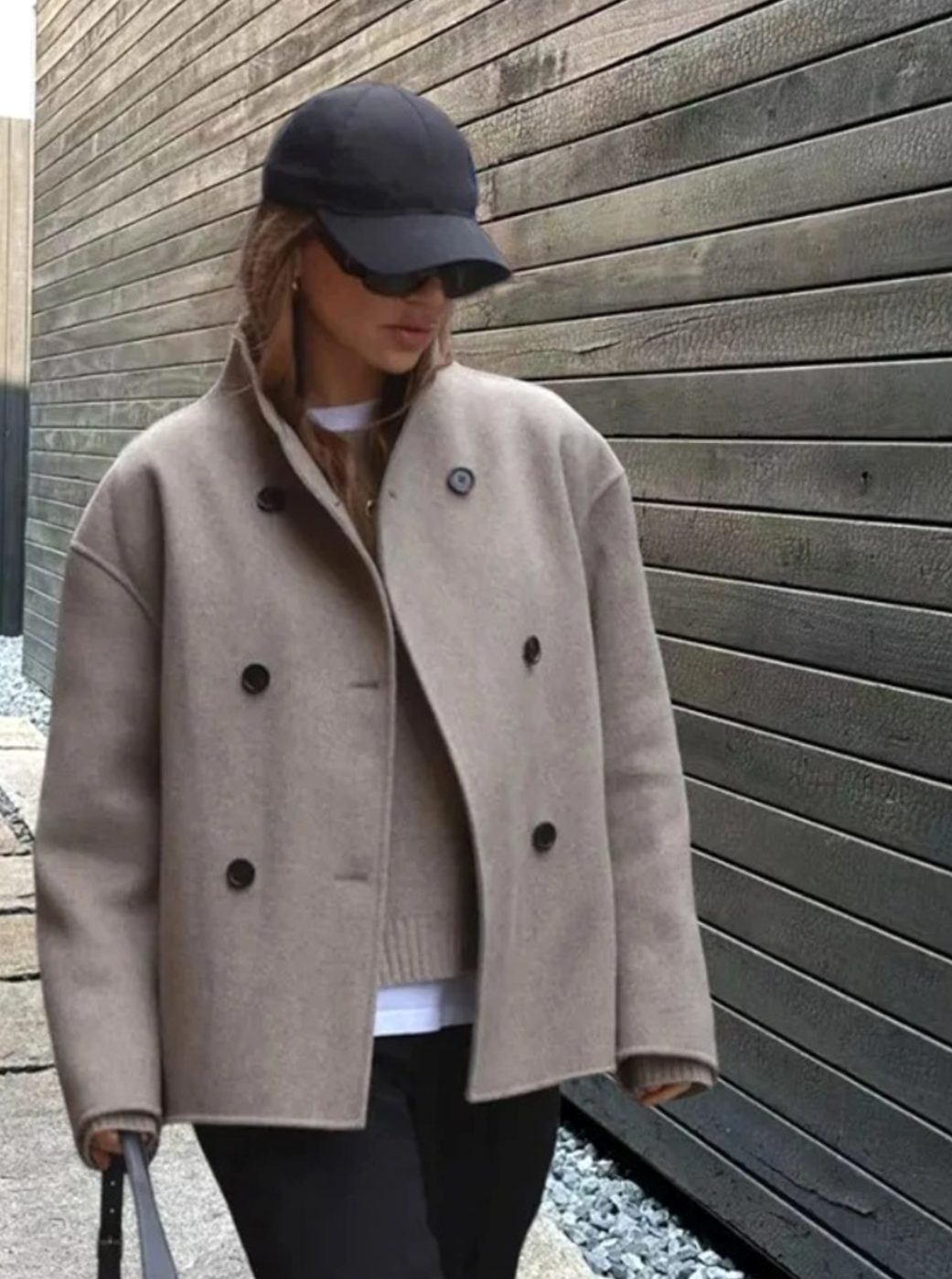 Women's Asymmetric Wide-Lapel Double-Breasted Trench Coat - Khaki