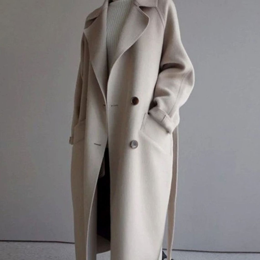 Women's Belted Cashmere Long Trench Coat - Beige