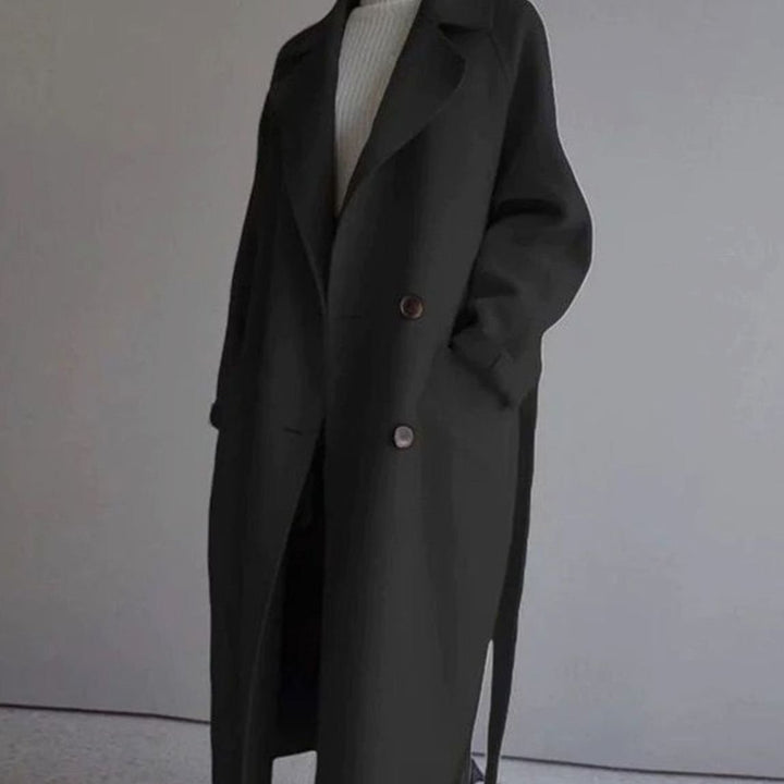 Women's Belted Cashmere Long Trench Coat - Black
