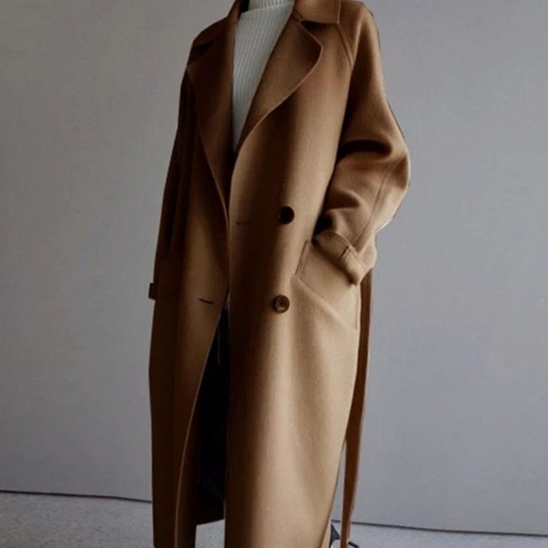 Women's Belted Cashmere Long Trench Coat - Brown