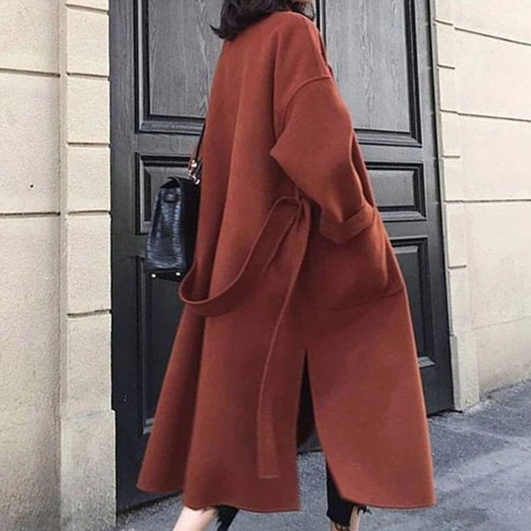Women's Belted Cashmere Long Trench Coat - Red
