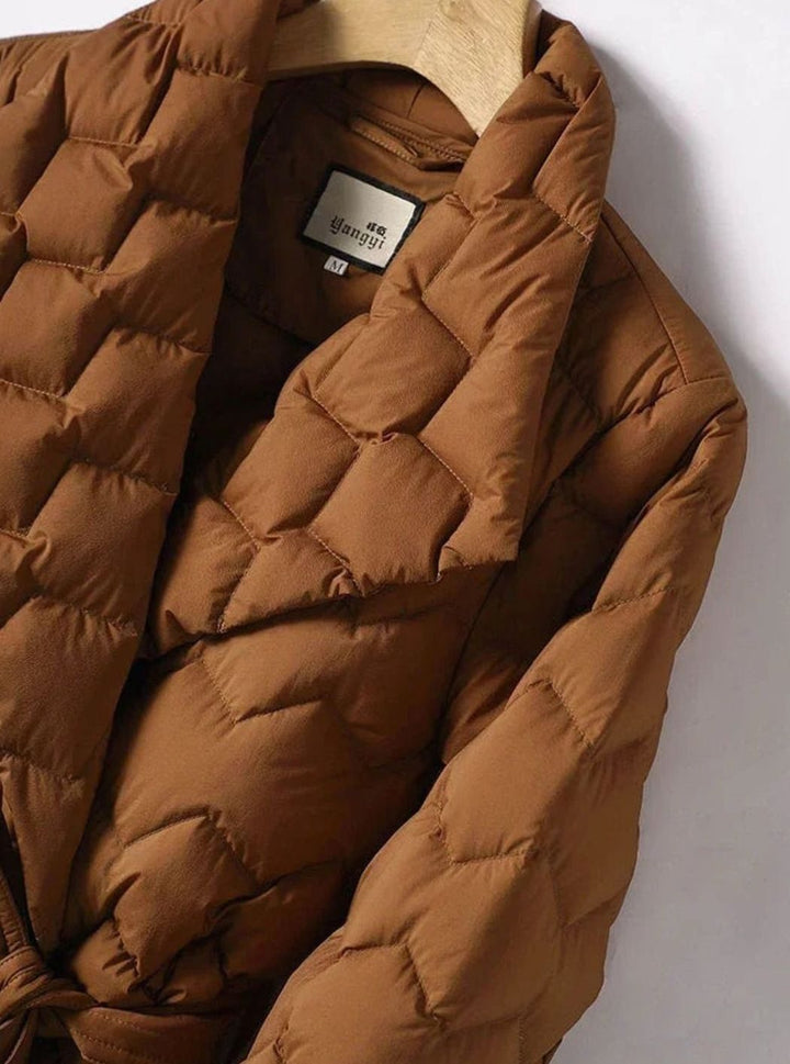 Women's Belted Diamond-Quilt Down Puffer Jacket