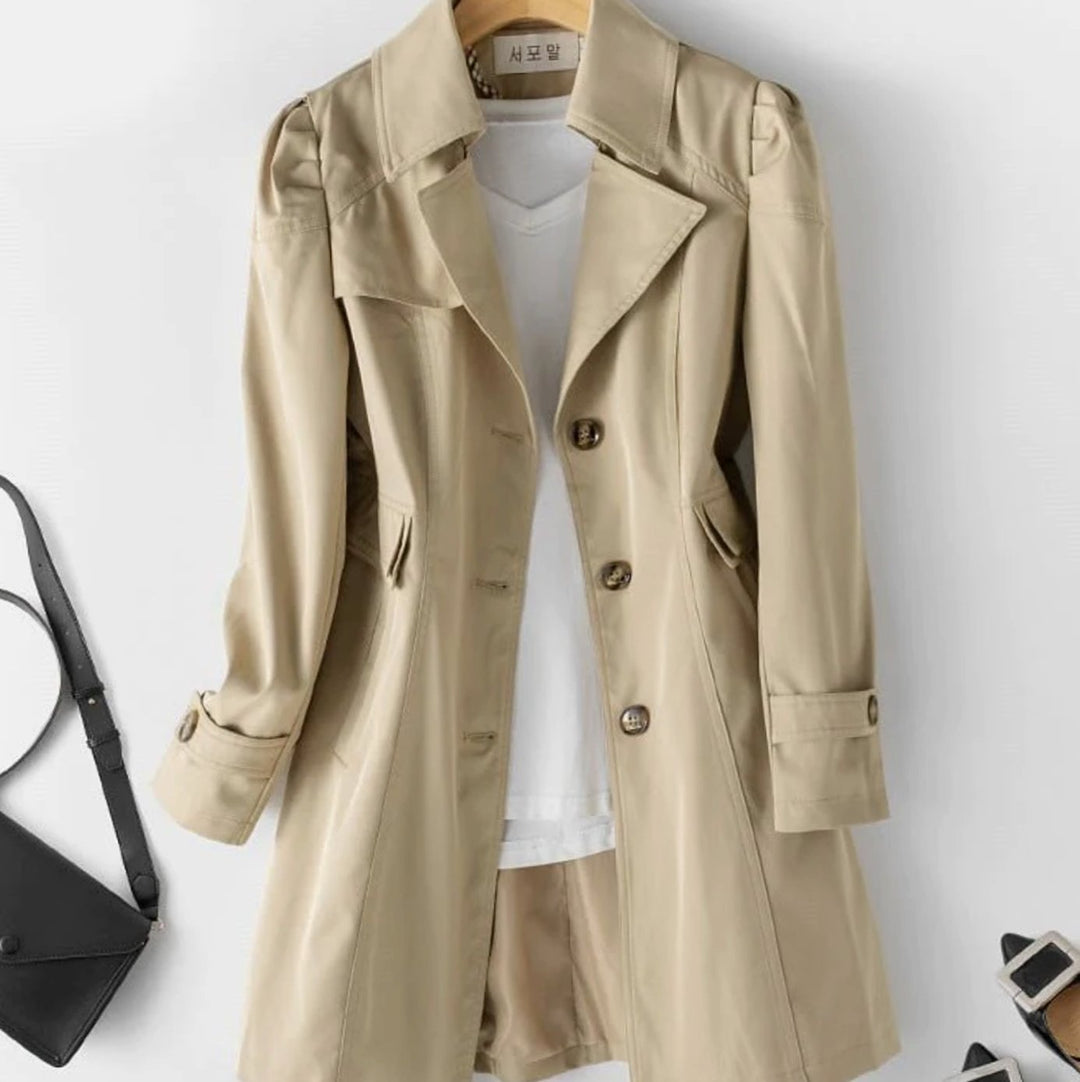 Women's Belted Double-Breasted Midi Trench Coat - Khaki