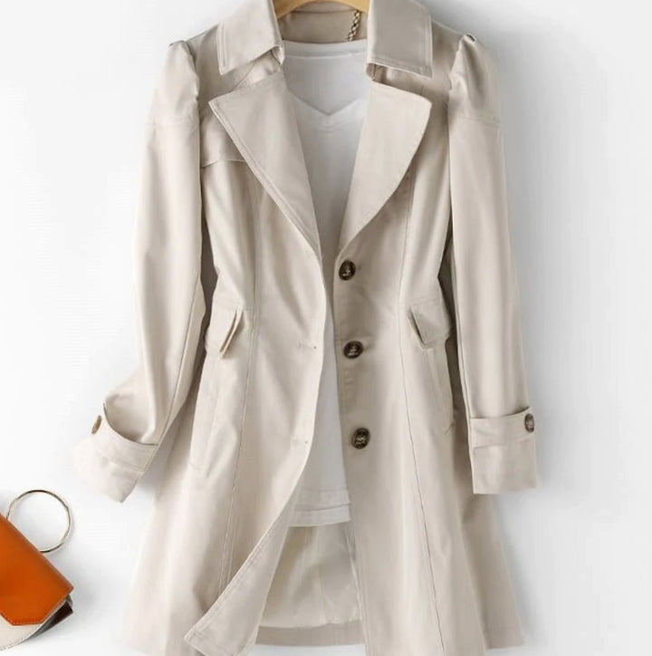 Women's Belted Double-Breasted Midi Trench Coat - Cream