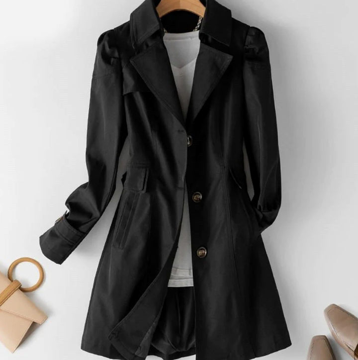 Women's Belted Double-Breasted Midi Trench Coat - Black