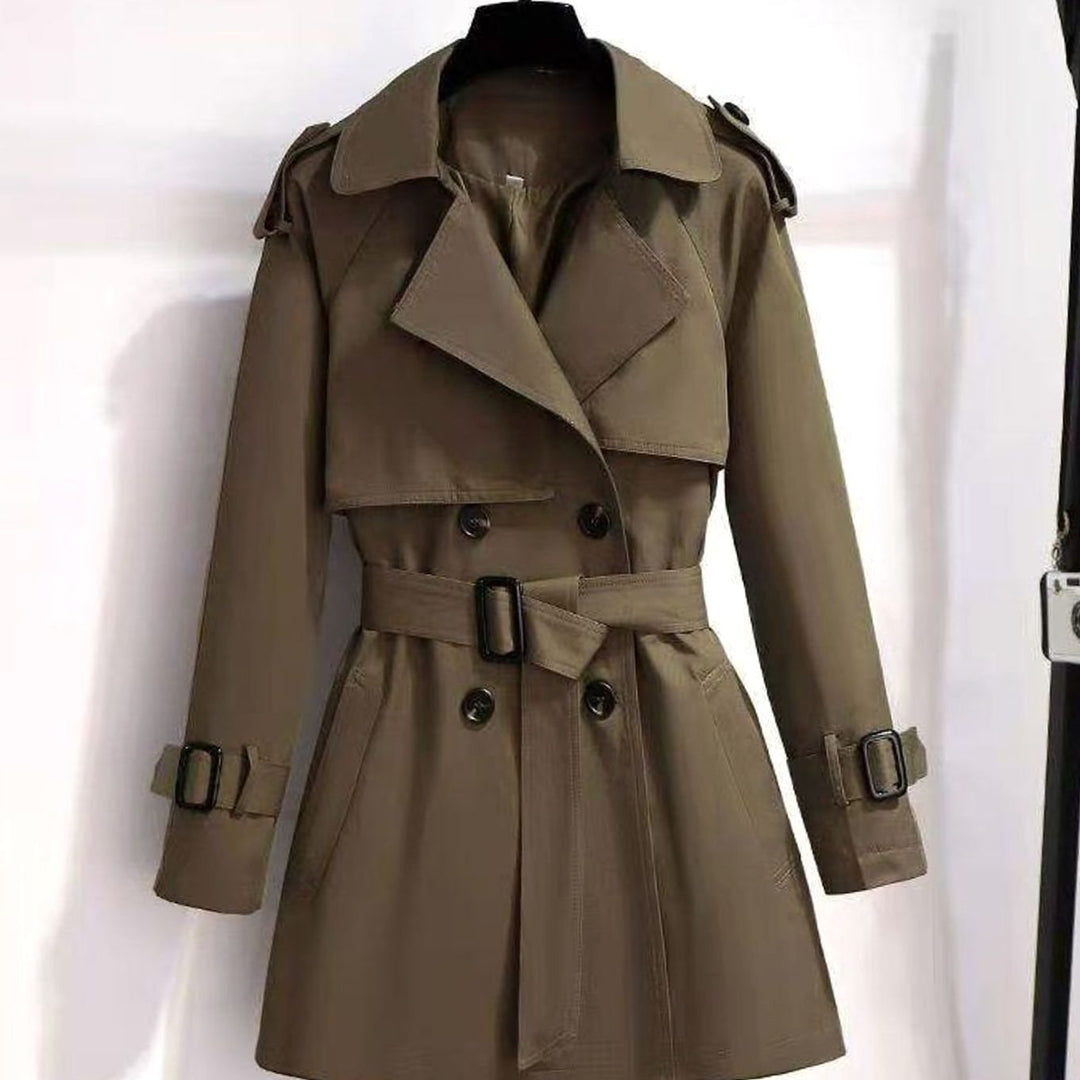 Women's Belted Double-Breasted Trench Coat Adjustable Cuff - Khaki