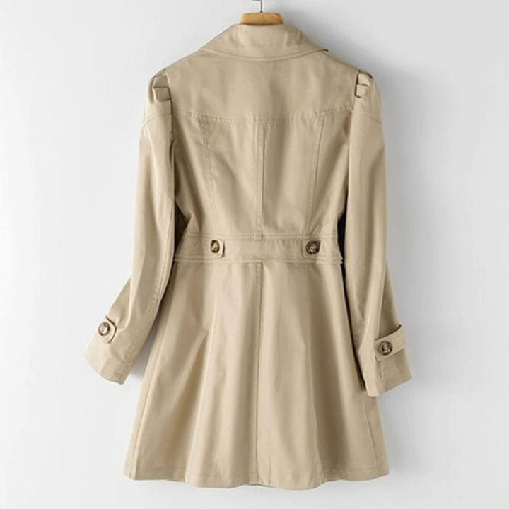 Women's Belted Double-Breasted Trench Coat Stand Collar, Beige