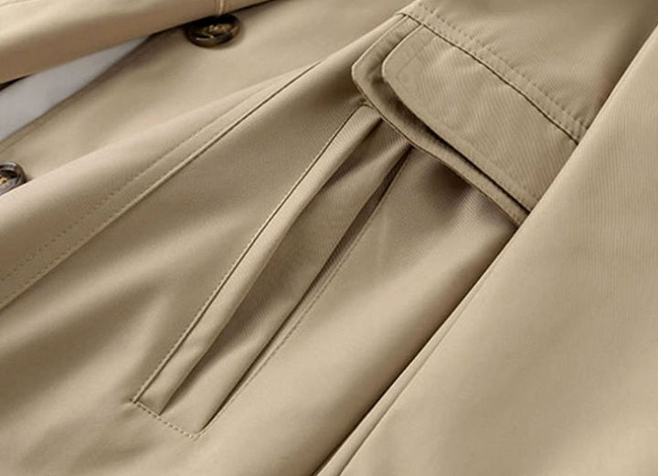 Women's Belted Double-Breasted Trench Coat Stand Collar, Beige