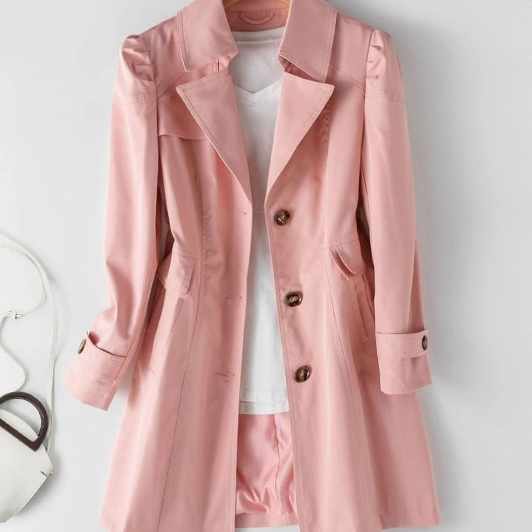 Women's Belted Double-Breasted Trench Coat Stand Collar, Beige - Beige