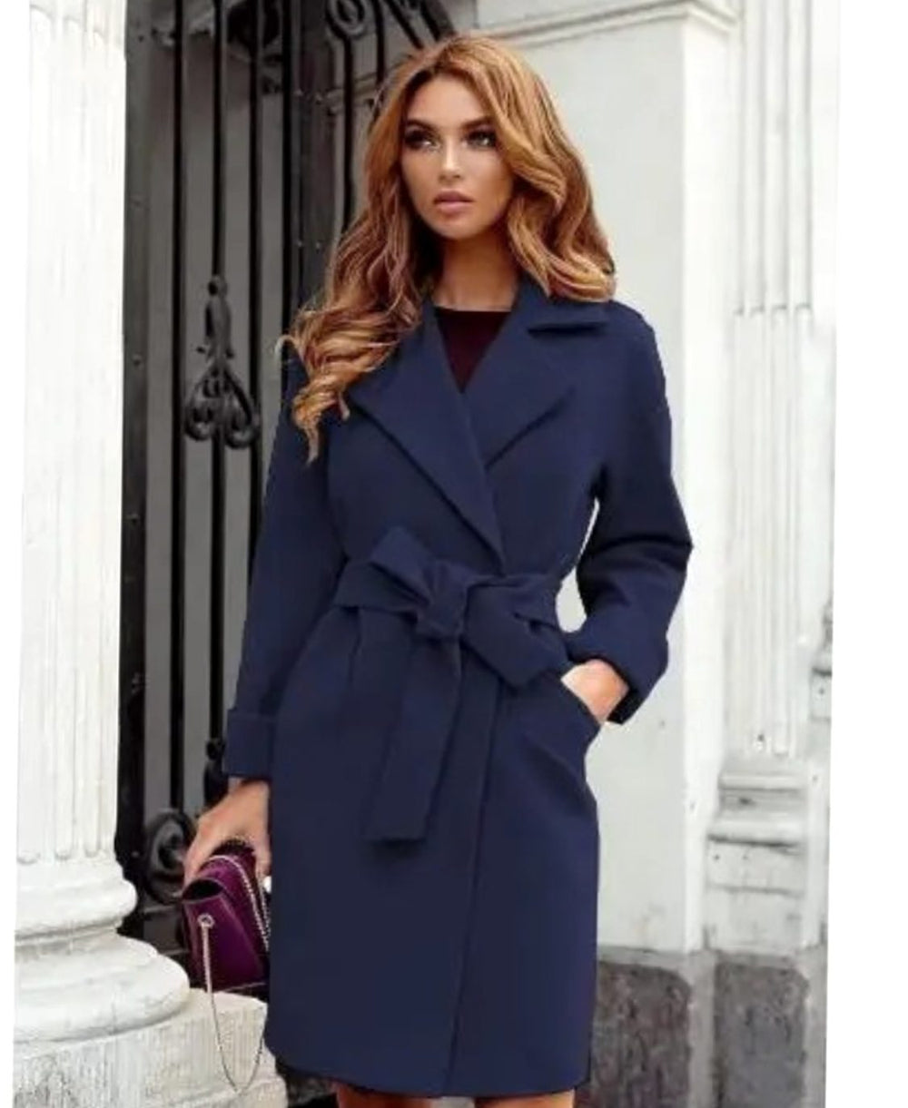 Women's Belted Lapel-Collar Knee-Length Trench Coat