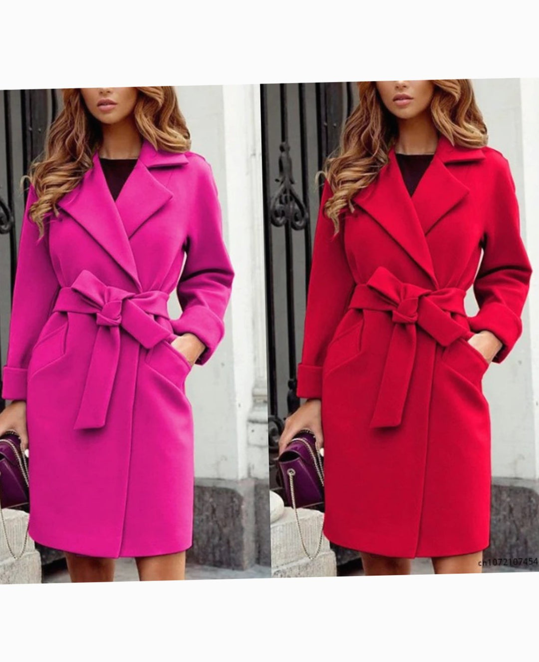 Women's Belted Lapel-Collar Knee-Length Trench Coat