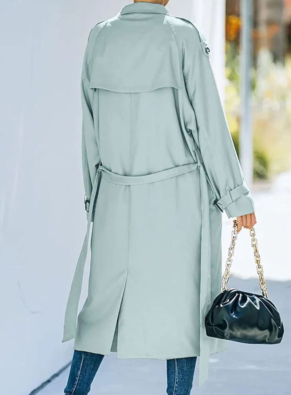 Women's Belted Lapel Long Windproof Trench Coat