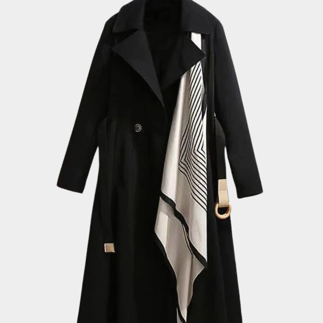 Women's Belted Long-Line Scarf-Detail Trench Coat