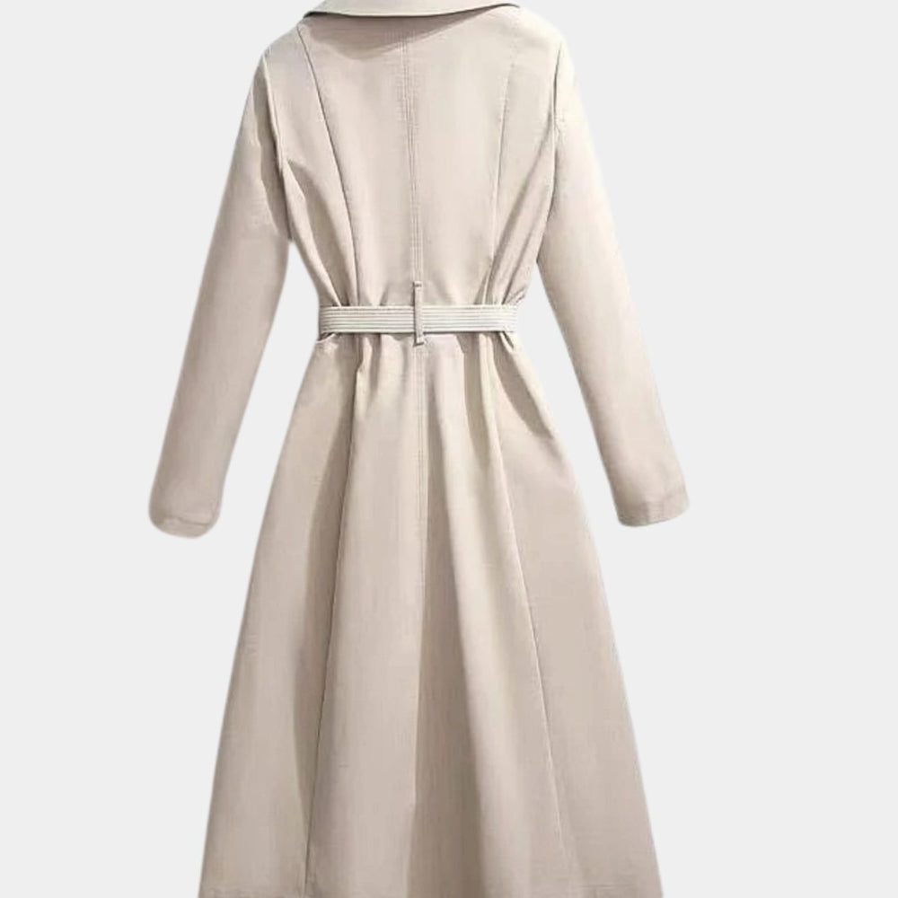 Women's Belted Long-Line Scarf-Detail Trench Coat