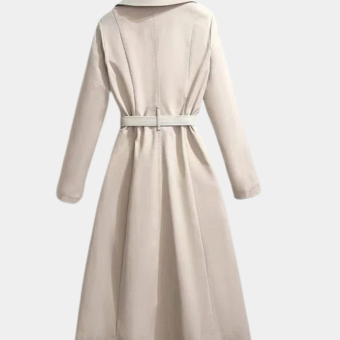 Women's Belted Long-Line Scarf-Detail Trench Coat