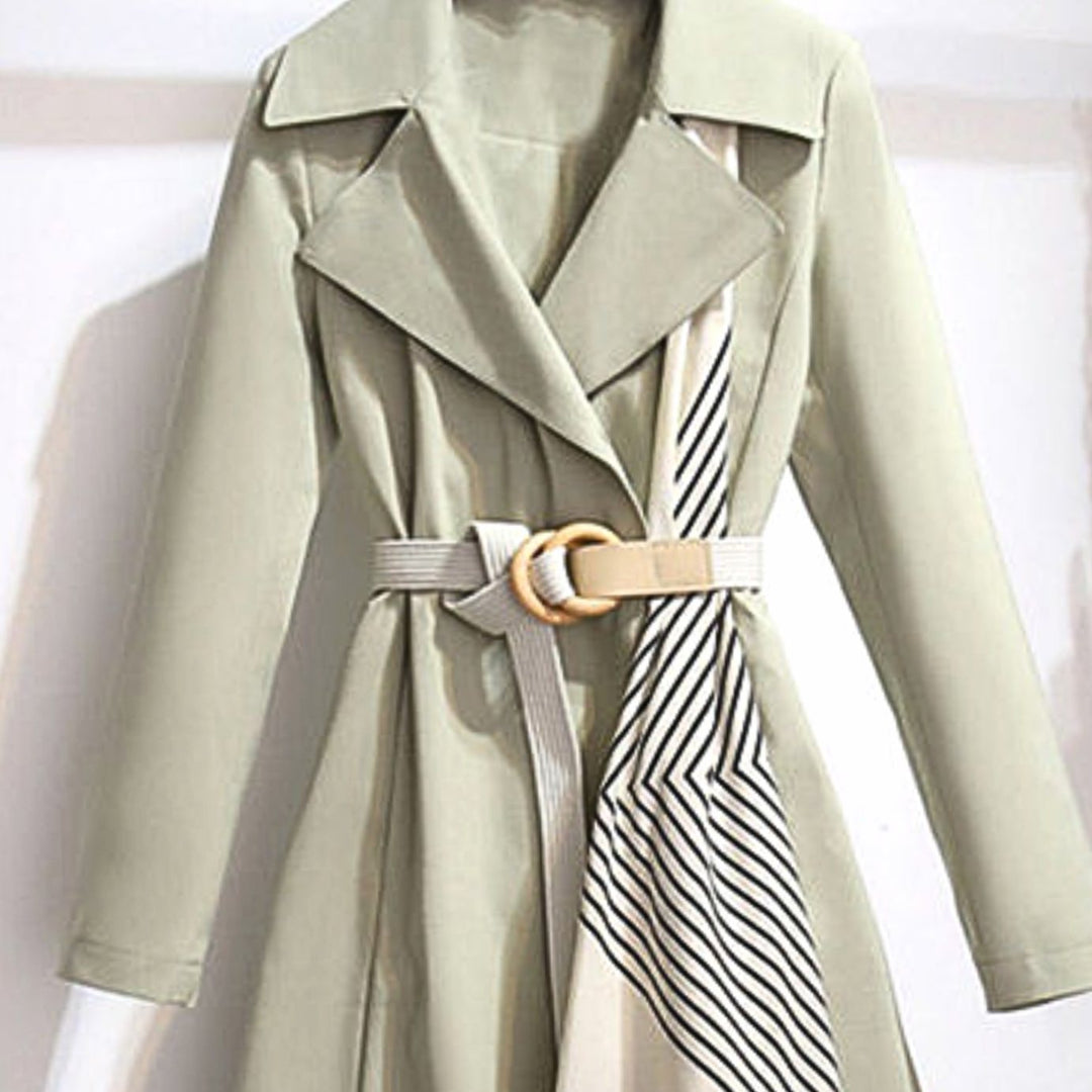 Women's Belted Long-Line Scarf-Detail Trench Coat