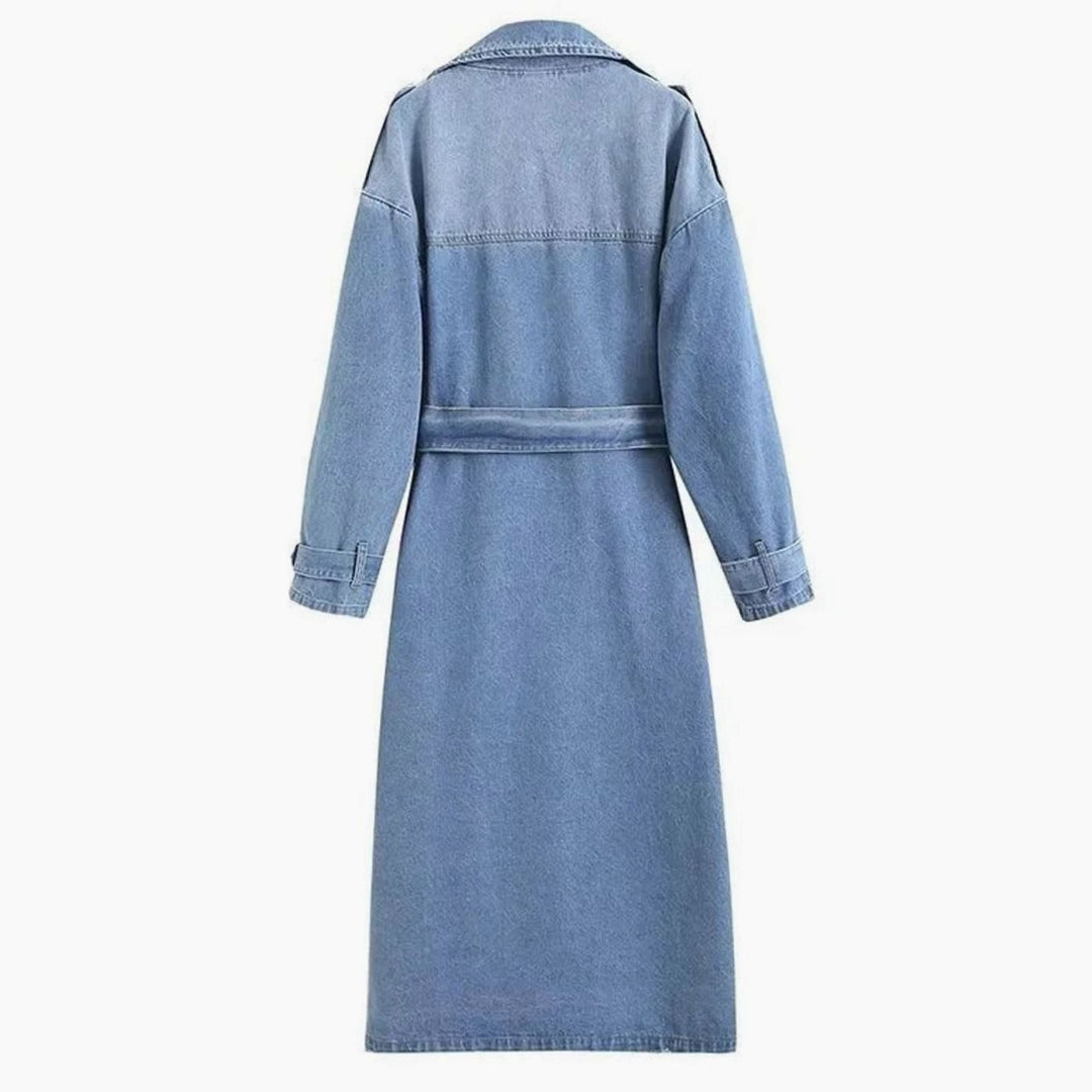 Women's Belted Longline Denim Trench Coat