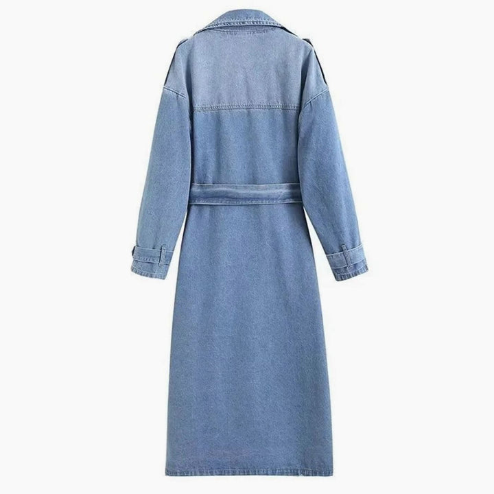 Women's Belted Longline Denim Trench Coat