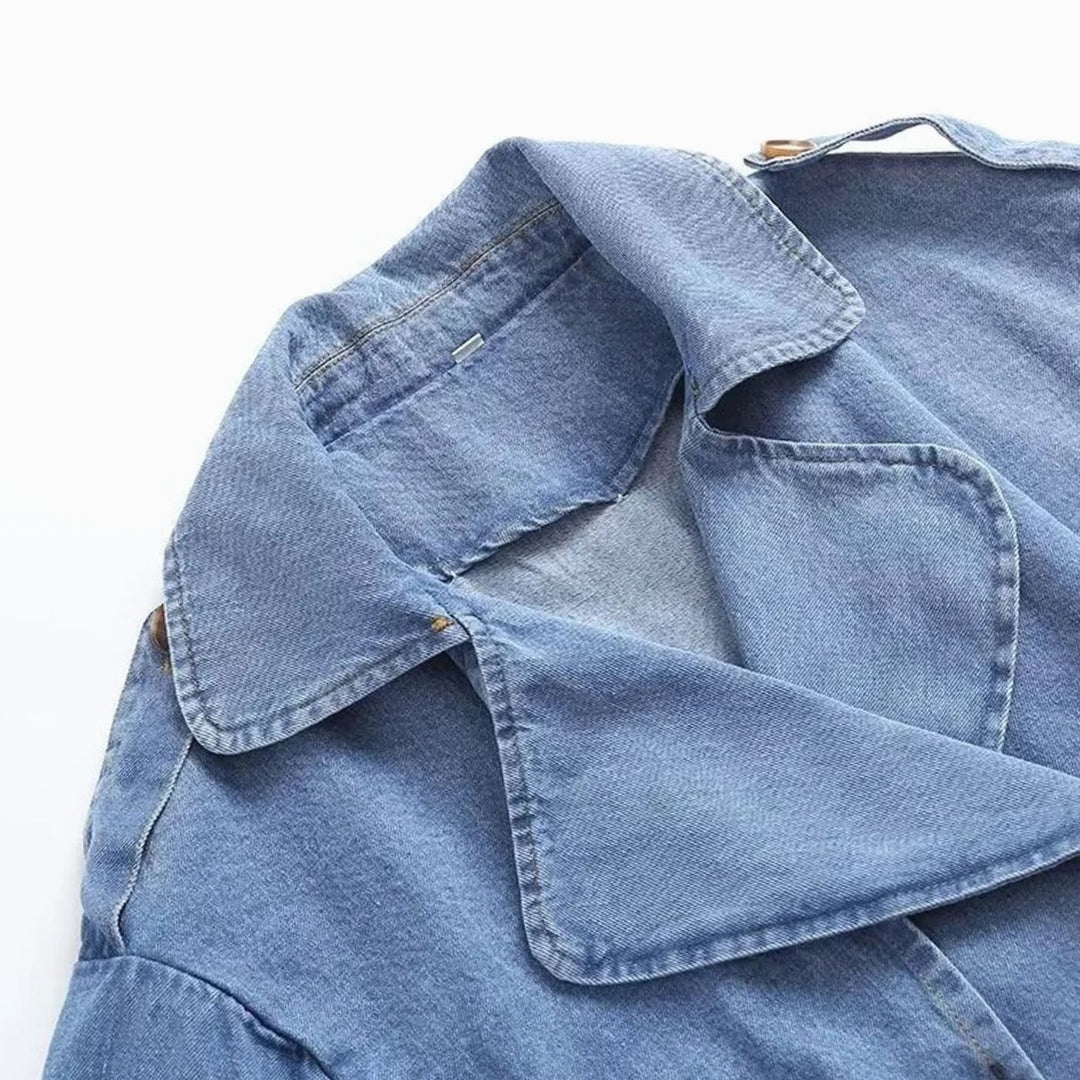 Women's Belted Longline Denim Trench Coat