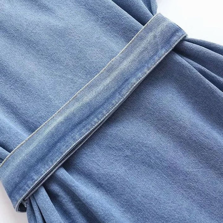 Women's Belted Longline Denim Trench Coat