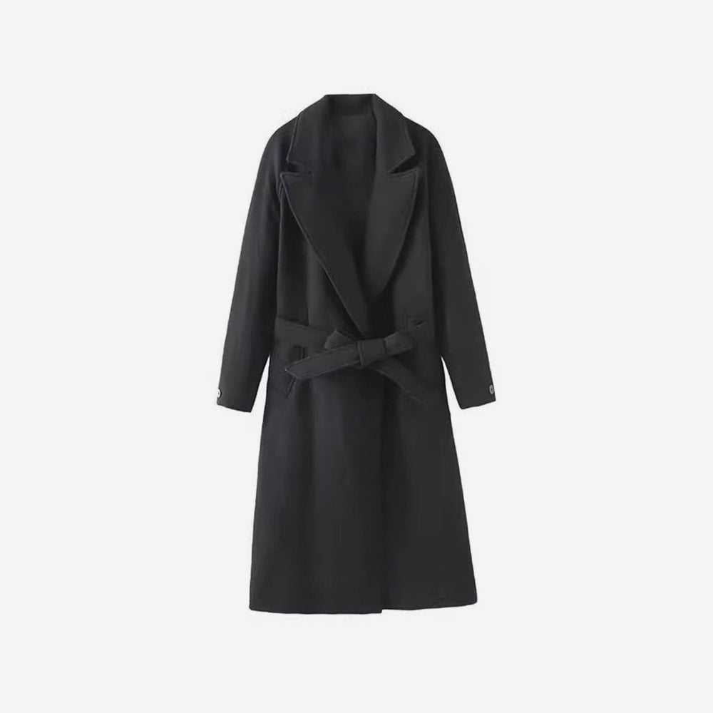 Women's Belted Longline Open-Front Trench Coat
