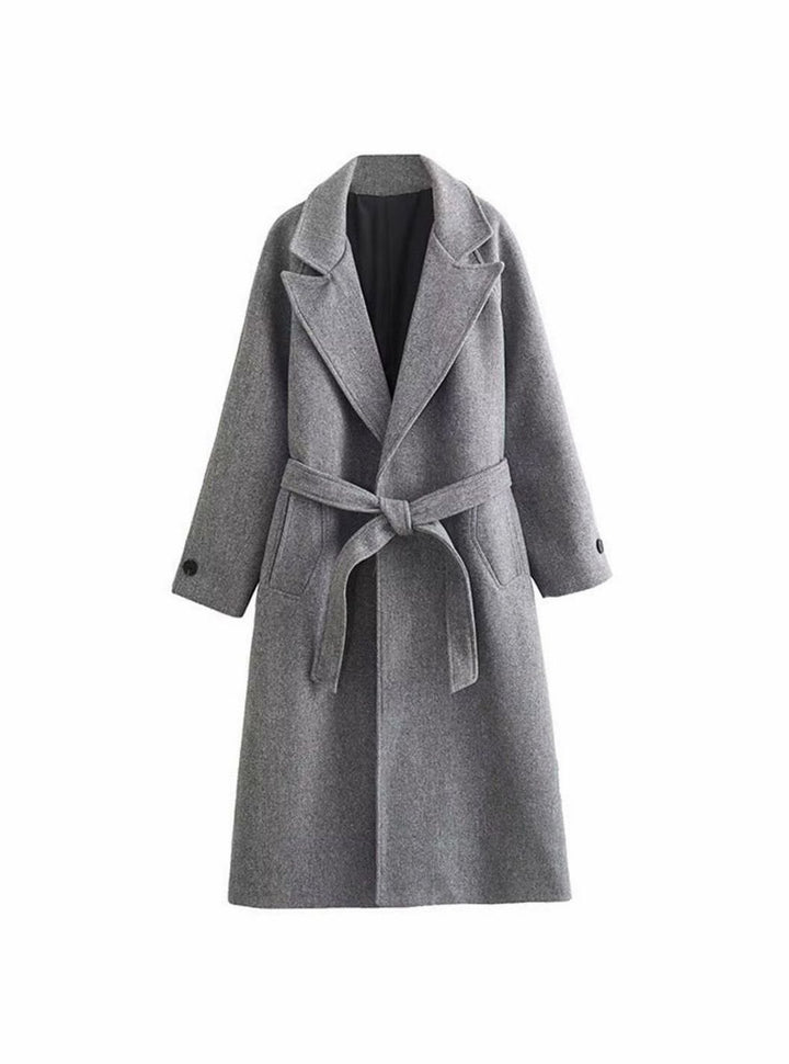 Women's Belted Longline Open-Front Trench Coat - Grey
