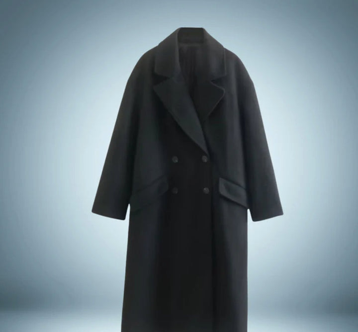 Women's Belted Longline Open-Front Trench Coat - Black