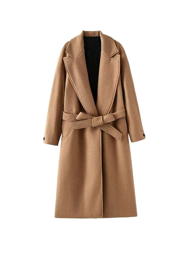 Women's Belted Longline Open-Front Trench Coat - Khaki