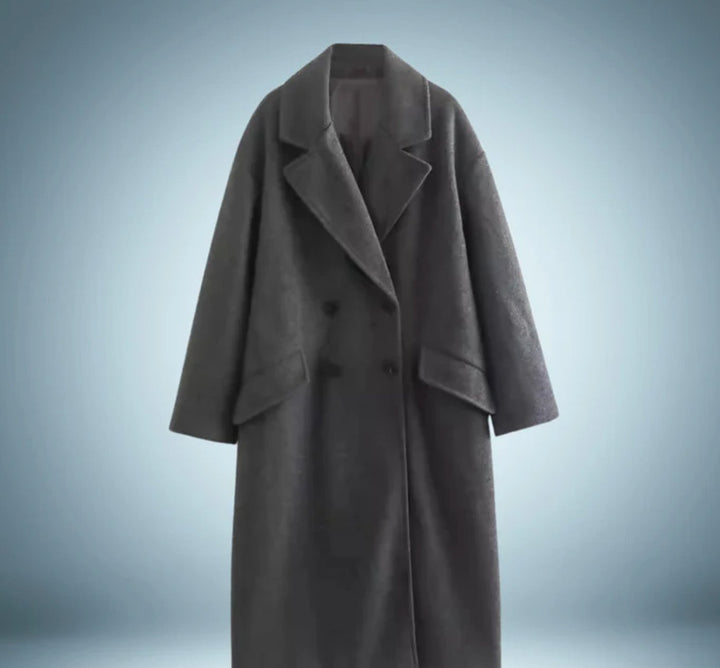 Women's Belted Longline Open-Front Trench Coat - Dark Grey