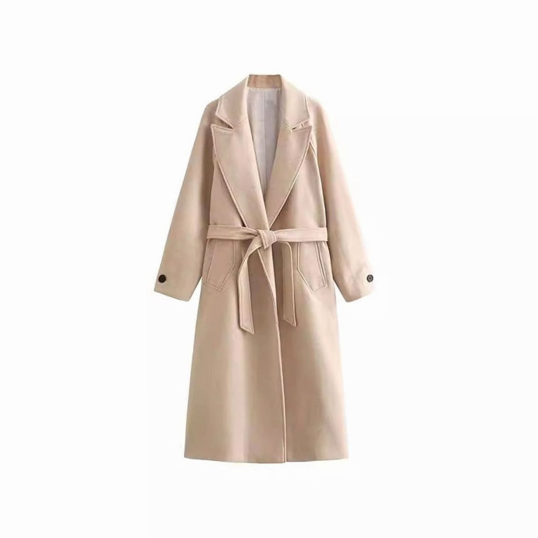 Women's Belted Longline Open-Front Trench Coat